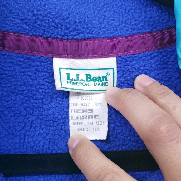 Vintage L.L. Bean Royal Blue Snap Fleece Embroidery Mock Neck Sweater Size L - Picture 2 of 15